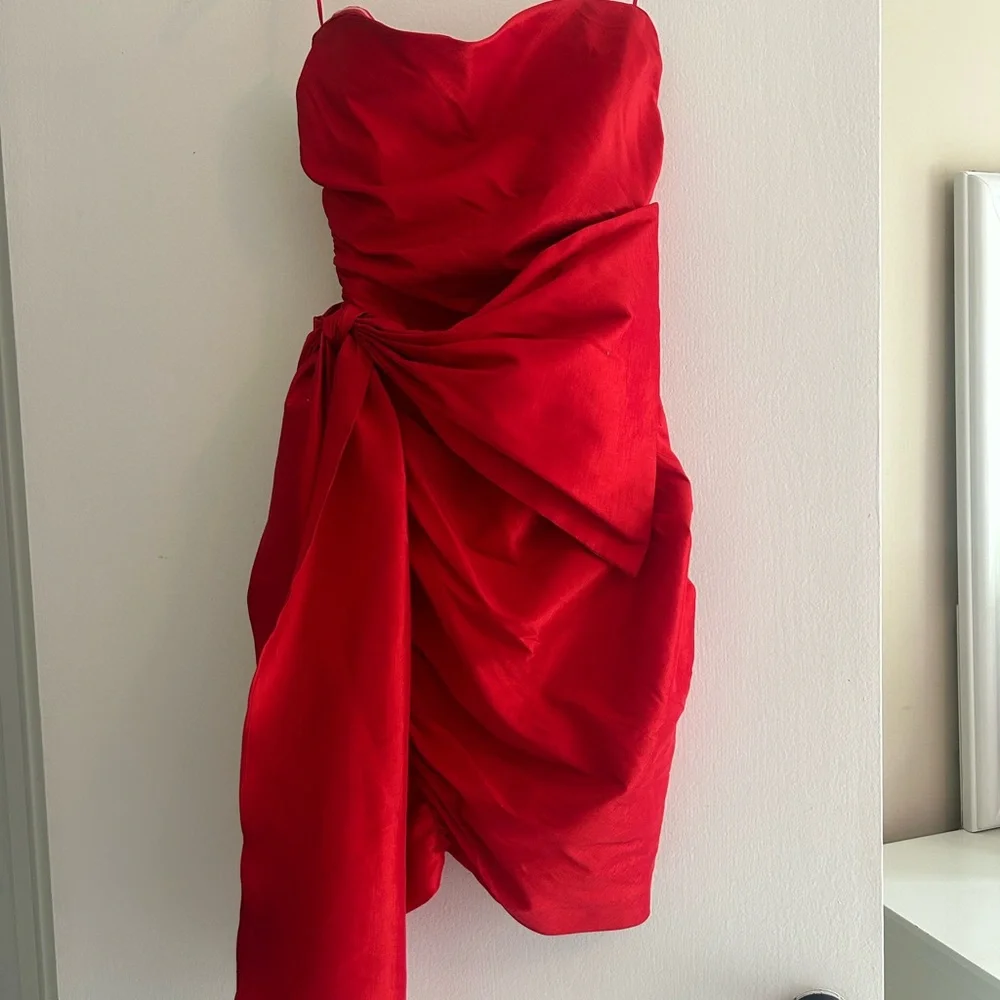 Revlon Red Asymmetrical Ruched Strapless Gown - Picture 1 of 1